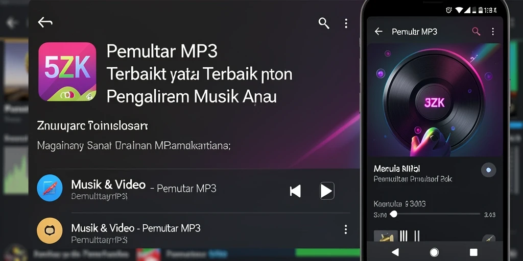 Antarmuka aplikasi 5ZK sebagai Pemutar MP3 yang stylish dan fungsional.