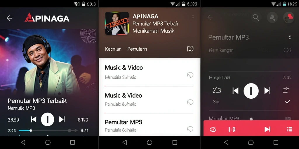Screenshot APINAGA menunjukkan antarmuka Pemutar MP3 yang menarik dan mudah digunakan.