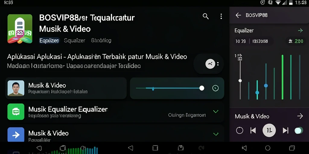 Antarmuka aplikasi BOSVIP88 dengan fitur Equalizer yang canggih.