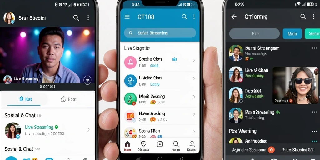 Screenshot antarmuka utama aplikasi Live Streaming GT108 yang interaktif dan menarik.