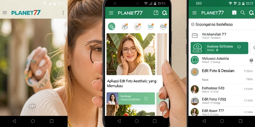 Tampilan antarmuka PLANET77 yang modern dan estetis saat mengedit foto.